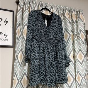 Torrid Black and Blue Floral Long Sleeve Dress
